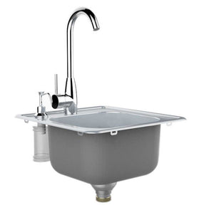 17" Single Sink w/ Hot & Cold Water Faucet & Soap Dispenser