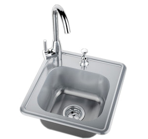 17" Single Sink w/ Hot & Cold Water Faucet & Soap Dispenser