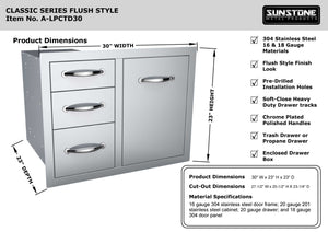 30" Flush Triple Drawer Propane Tank Drawer w/ Trash Bag Ring