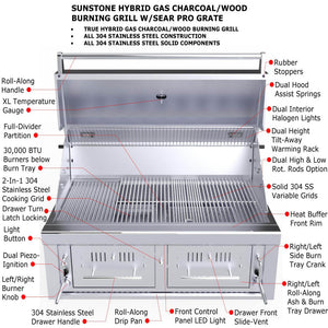 Sunstone Emerald 42" Dual Zone Gas-Hybrid Charcoal/Wood Burning Grill
