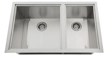 Load image into Gallery viewer, 34&quot; x 12&quot; Over/Under Double Basin Sink w/ Covers &amp; 2 Sink Drains