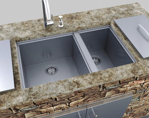 34" x 12" Over/Under Double Basin Sink w/ Covers & 2 Sink Drains