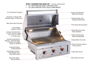 Sunstone Ruby 30" 3 Burner Pro-Sear Gas Grill