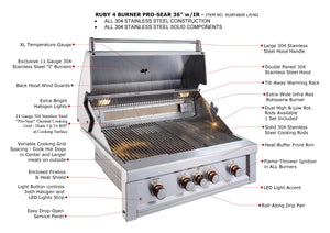 Sunstone Ruby 36" 4 Burner Pro-Sear Gas Grill w/ IR